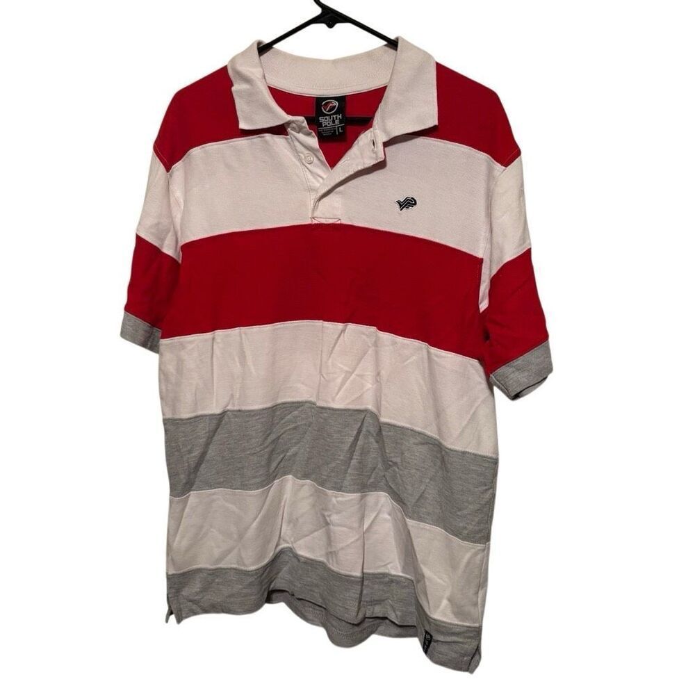 South Pole Size Large Red & White Striped Polo Shirt